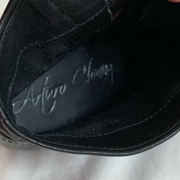 Arturo Chiang Black Leather Boots chunky heel, block heel, zipper, western, 6 - Picture 11 of 16